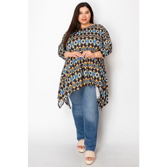 061 Curvy Lovey Boho Multi Print Side Drape Tunic Top in Multi Color - Picture 5 of 5